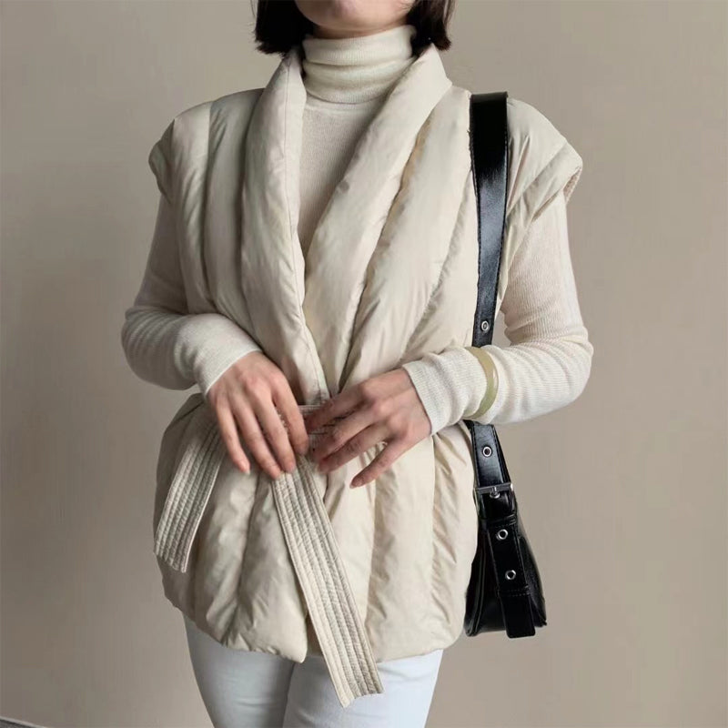 Soft Wrap Puffer Belted Vest