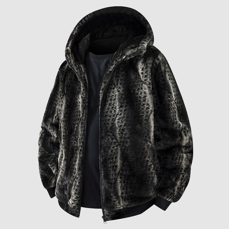 Mens Faux Fur Hooded Jacket By Orsenvi Ultra Warm Plush Exterior Full