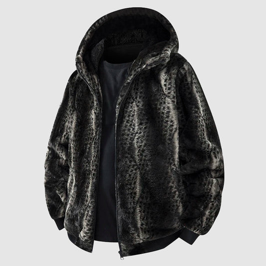 Mens Faux Fur Hooded Jacket By Orsenvi Ultra Warm Plush Exterior Full