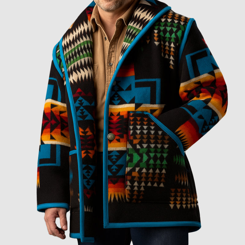 Orsenvi Men's Geometric Tribal Print Hooded Coat