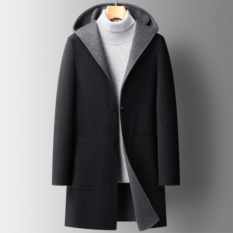 Orsenvi Mens Hooded Wool Blend Coat Versatile Reversible Two Color