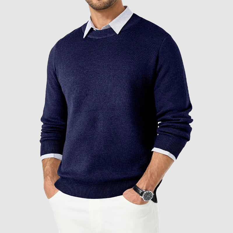 Men's regular fit crew neck knit sweater in classic tones, smart casual layering piece by Orsenvi