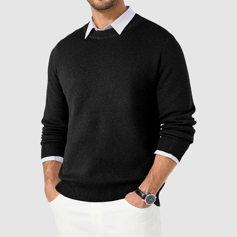 Men's regular fit crew neck knit sweater by Orsenvi in classic smart-casual style for easy layering