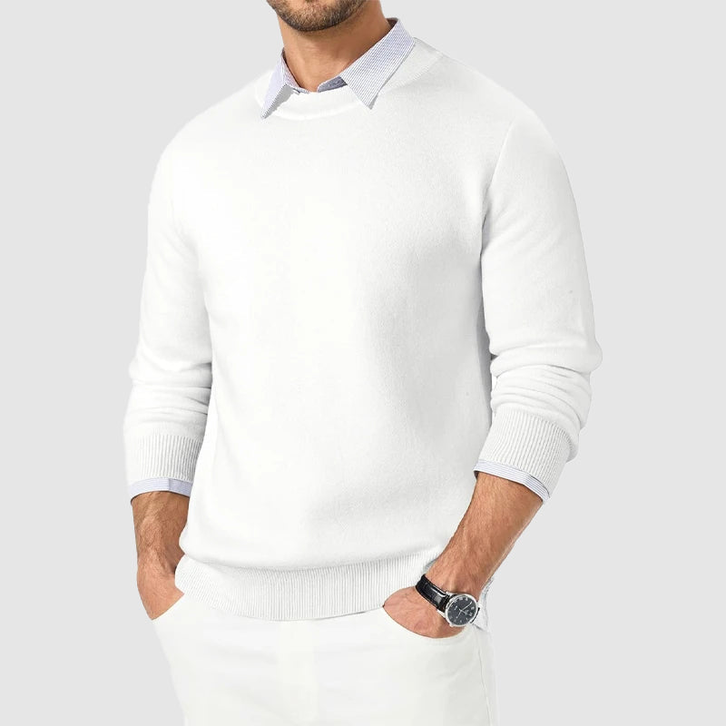 Men's regular fit crew neck knit sweater by Orsenvi in classic style for smart casual layering