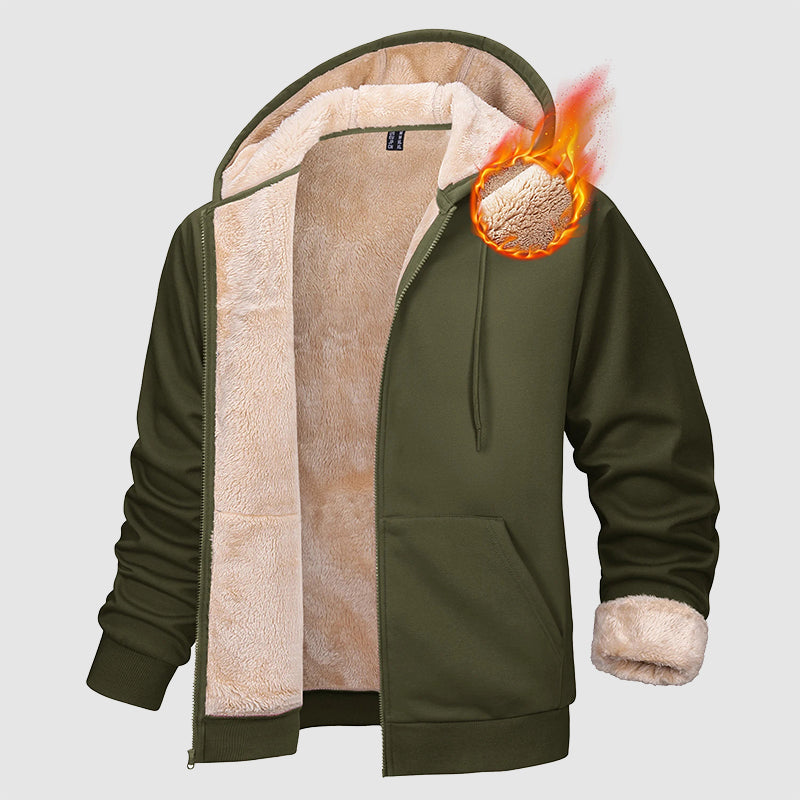 Orsenvi Men's Olive Sherpa-Lined Zip Hoodie