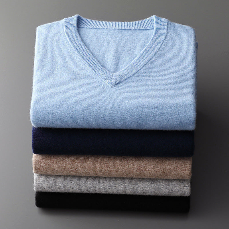 Men's V Neck Wool Blend Sweater Slim Fit Knit for Layering and Cozy