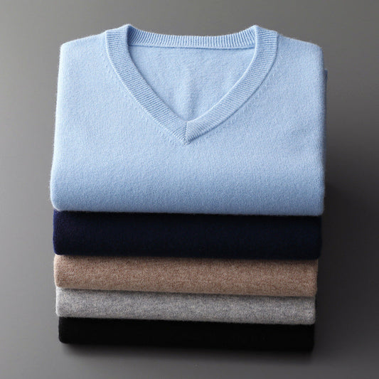 Men's V Neck Wool Blend Sweater Slim Fit Knit for Layering and Cozy