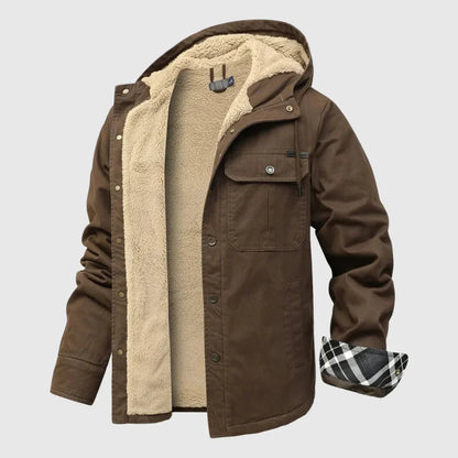 Men's sherpa fleece jacket rugged outer shell plush interior dual chest pockets cold weather layer