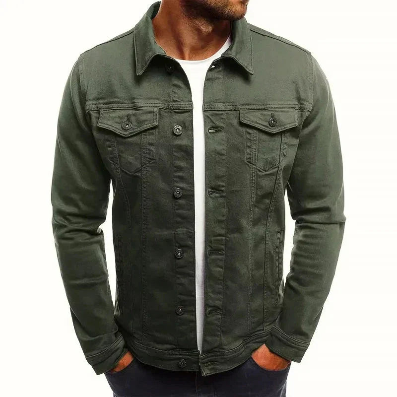 Orsenvi Men's Slim Fit Olive Denim Jacket