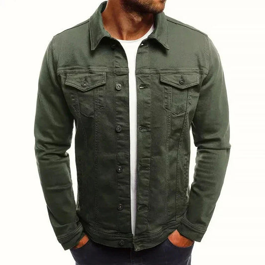 Orsenvi Men's Slim Fit Olive Denim Jacket