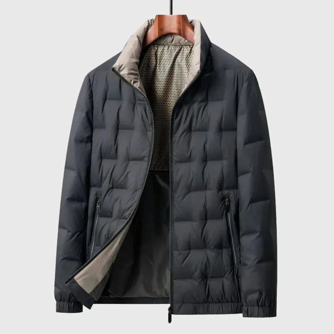 Men's ultra-light quilted down jacket featherweight insulation slim structured silhouette urban outerwear