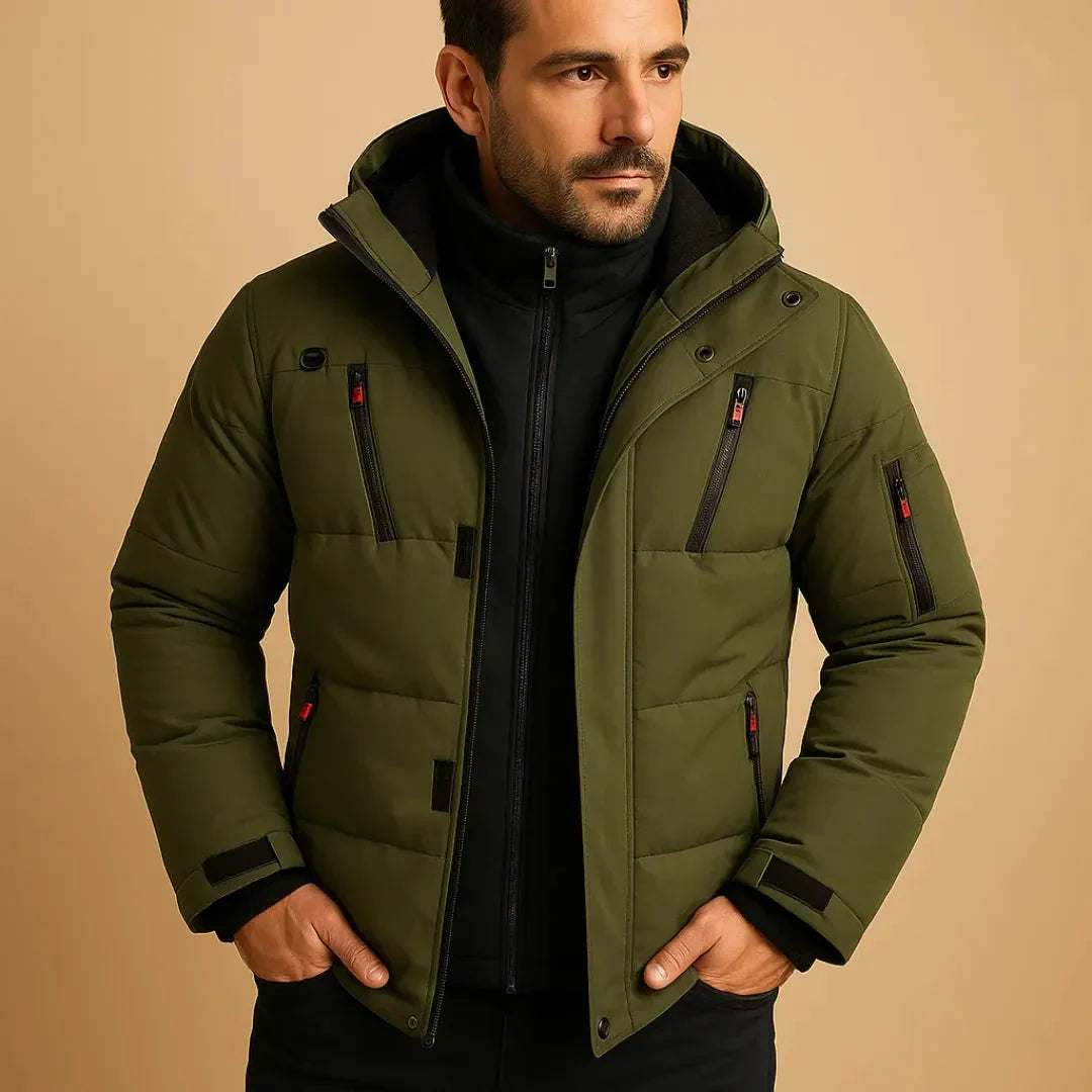 Men's waterproof hooded puffer jacket Orsenvi insulated lining secure pockets lightweight winter coat