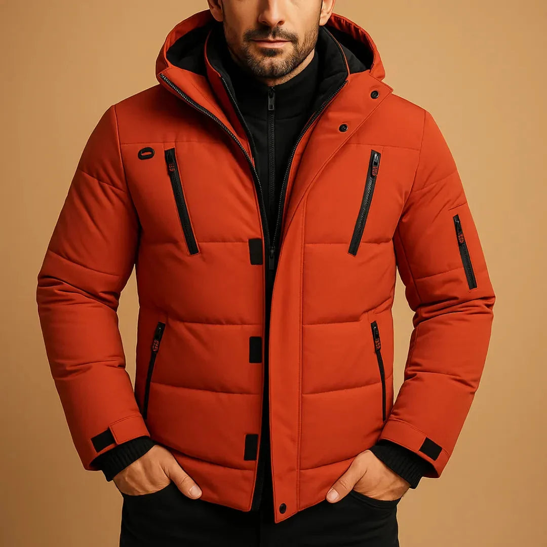 Men's waterproof hooded puffer jacket Orsenvi insulated lining secure pockets lightweight winter coat