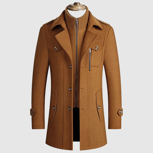 Orsenvi Modern Wool Blend Coat for Men Warmth Zipper Chest Pocket