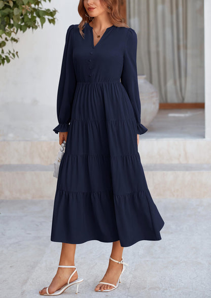 Brick Red Swiss Dot Smocked Tiered Maxi Dress - Long Sleeve, photo 125