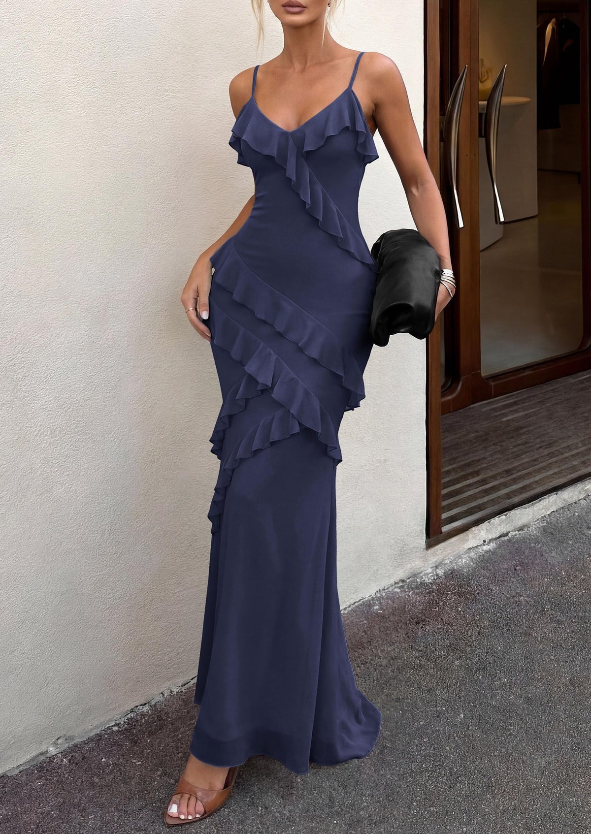 Mesh Bodycon Maxi Dress - Spaghetti Strap, V-Neck, Wedding - Photo 41