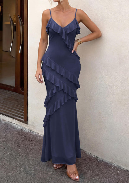 Mesh Bodycon Maxi Dress - Spaghetti Strap, V-Neck, Wedding - Photo 43