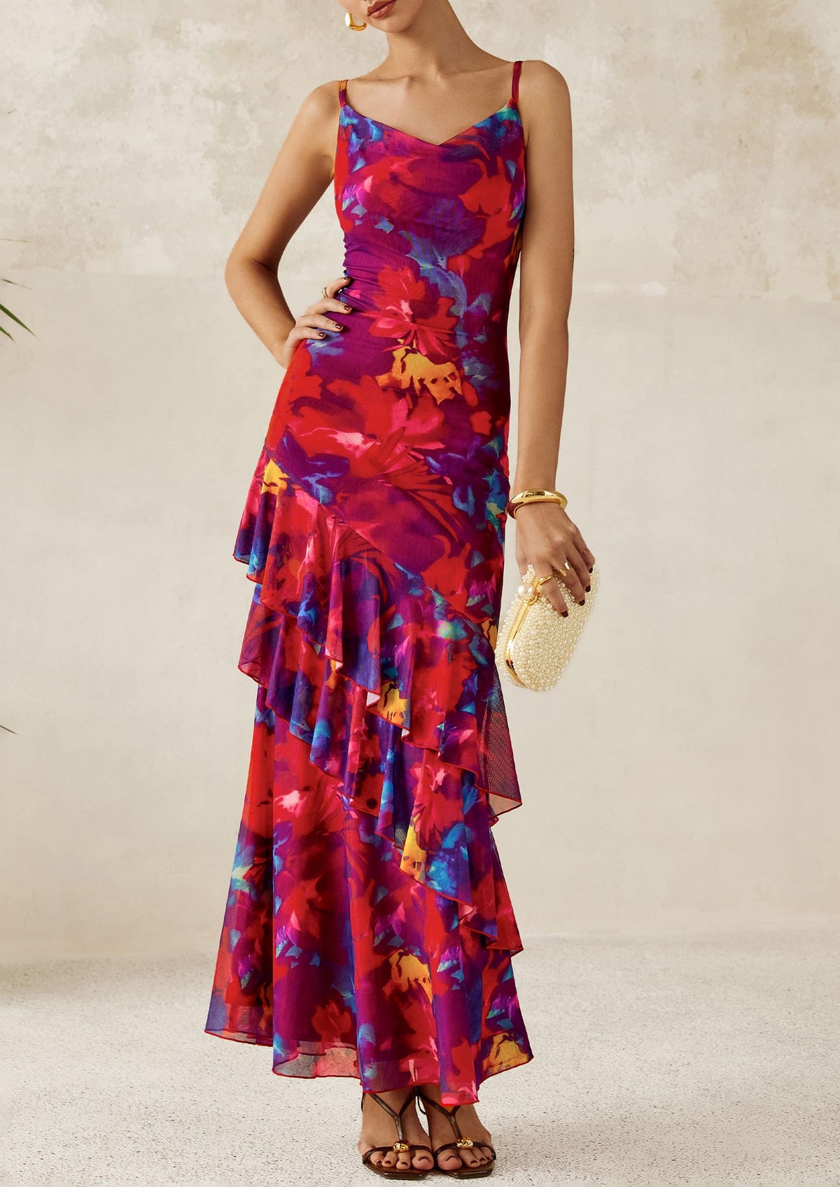 Floral Tiered Maxi Dress - Spaghetti Strap, Beach - photo 16
