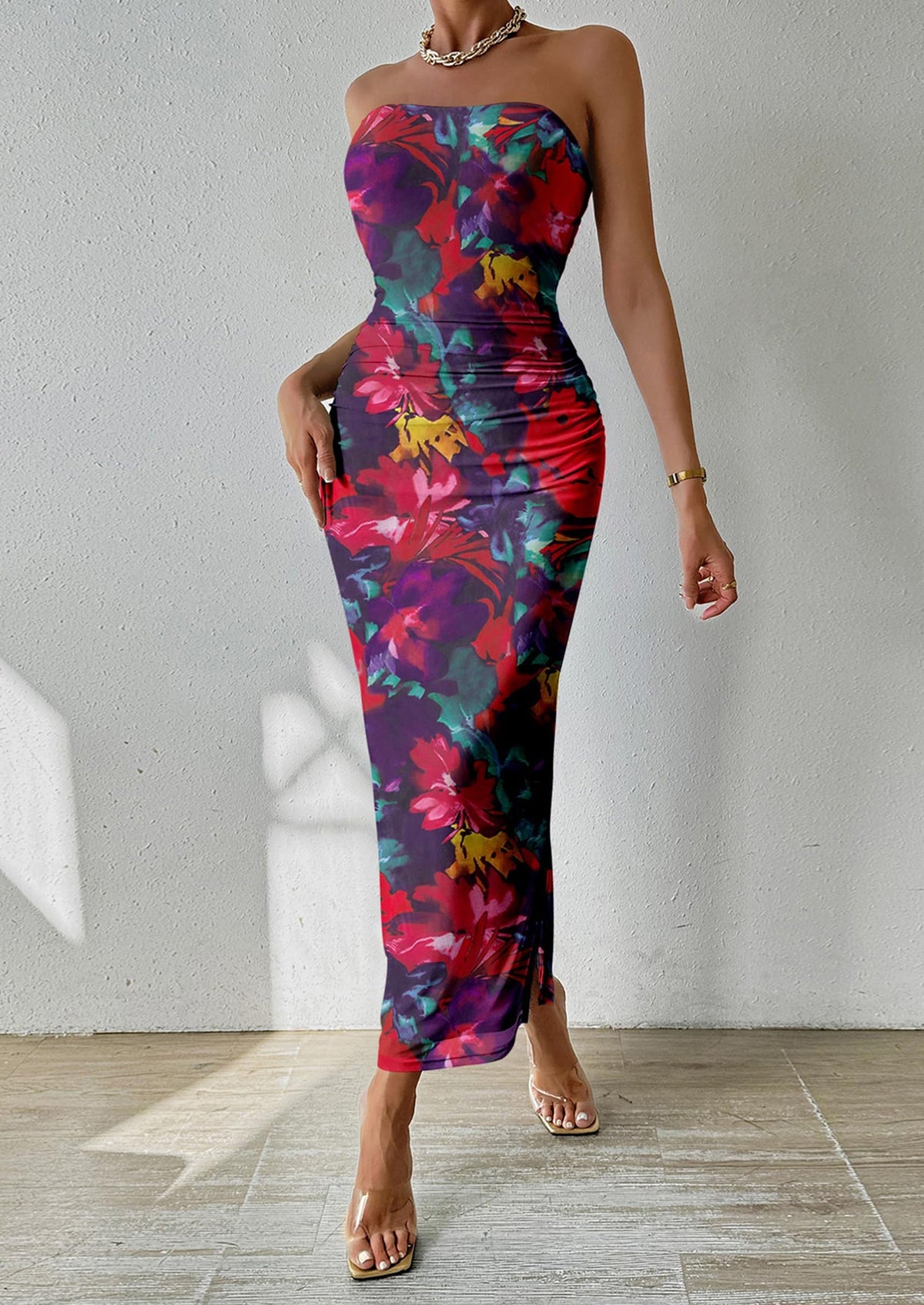 Floral Bodycon Maxi Dress - Strapless, Party - photo 18
