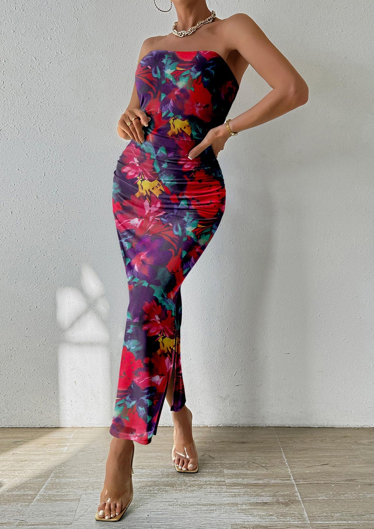 Floral Bodycon Maxi Dress - Strapless, Party - photo 19
