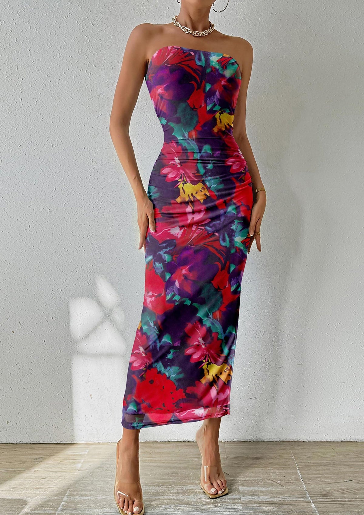 Floral Bodycon Maxi Dress - Strapless, Party - photo 21
