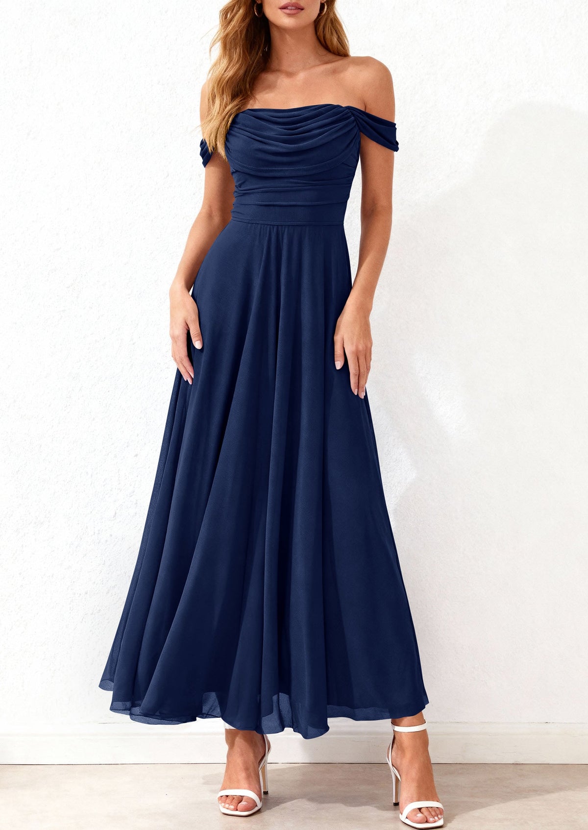 Mesh Swing Ruched Maxi Dress - Off-Shoulder, Cocktail - photo 30