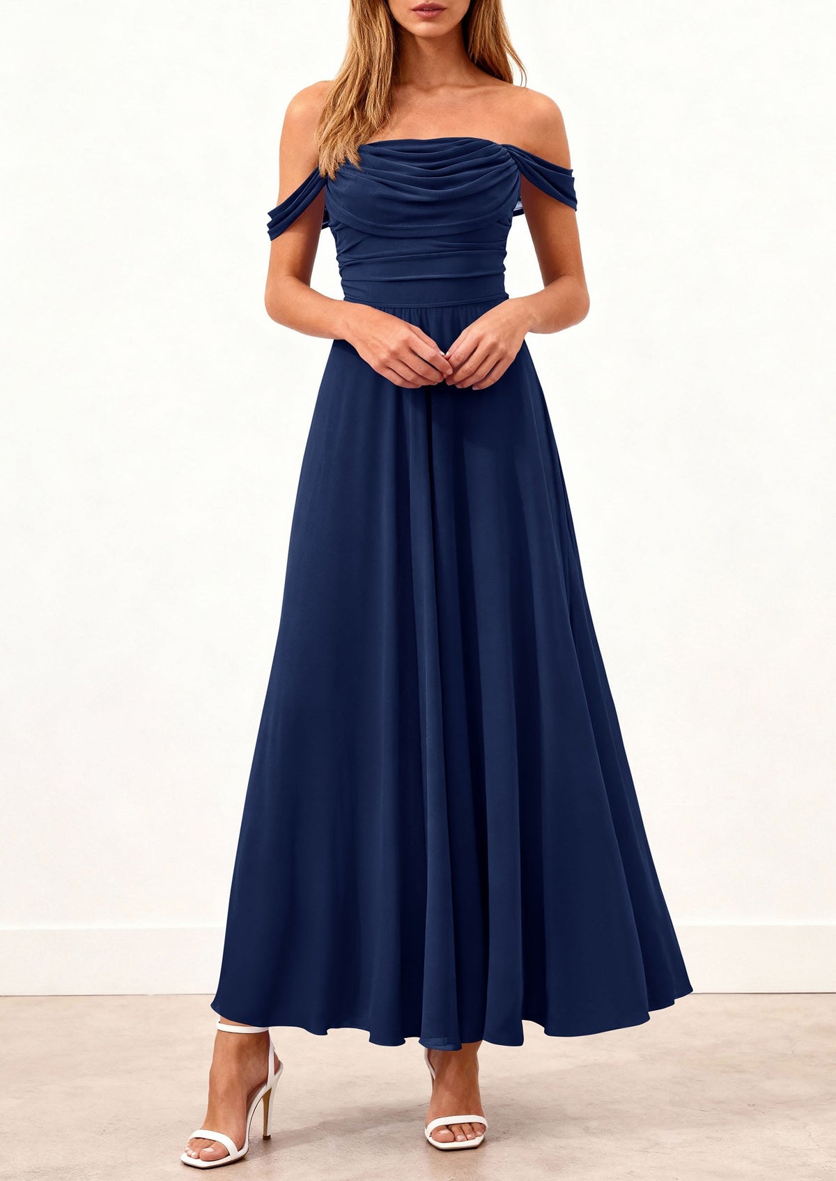 Mesh Swing Ruched Maxi Dress - Off-Shoulder, Cocktail - photo 32
