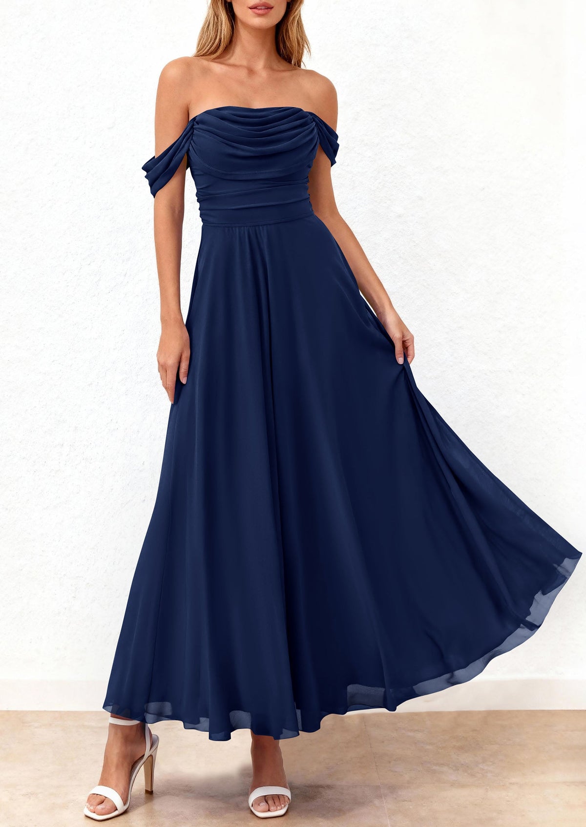 Mesh Swing Ruched Maxi Dress - Off-Shoulder, Cocktail - photo 29