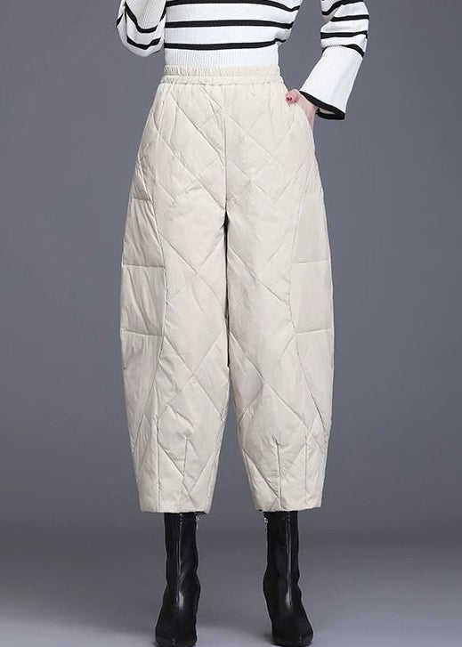 Orsenvi Women's Beige Quilted Crop Pants, Cotton Lined
