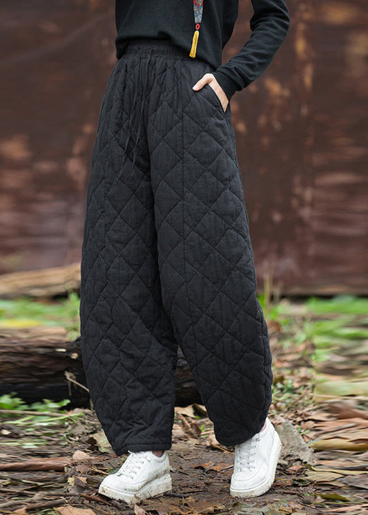 Orsenvi Unisex Black Quilted Wide Leg Pants, High Waist