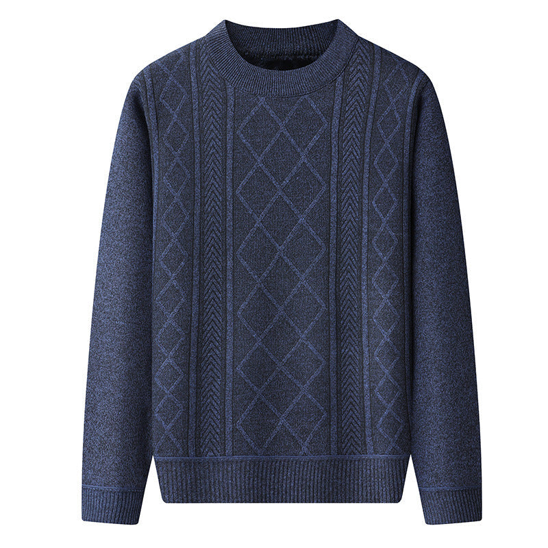 Men's regular fit cable knit pullover sweater in soft wool blend with ribbed neckline
