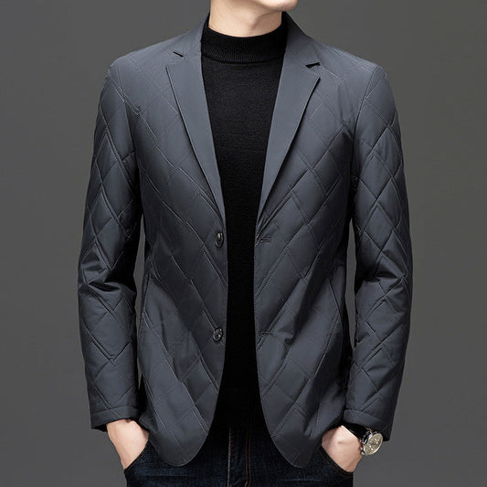 Orsenvi Mens Quilted Blazer Jacket Slim Fit Notched Lapel Smart