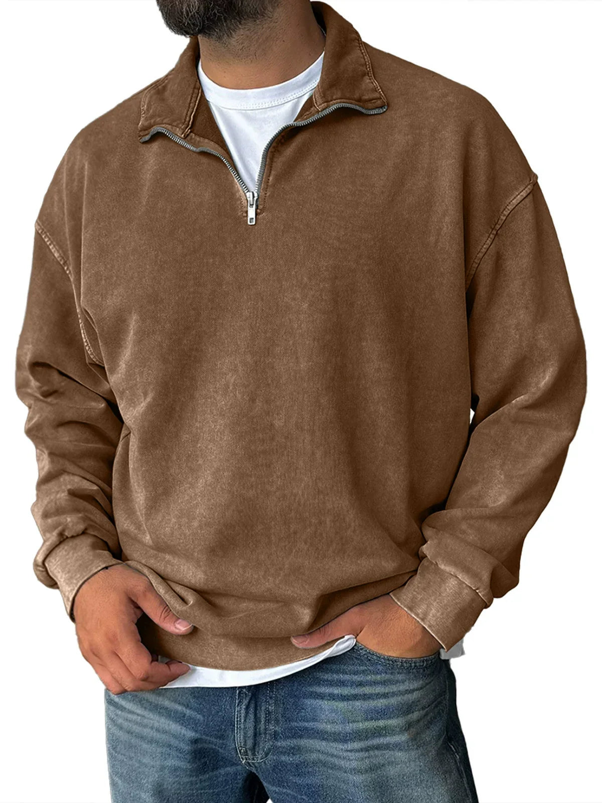 Mens Relaxed Fit Half Zip Sweatshirt