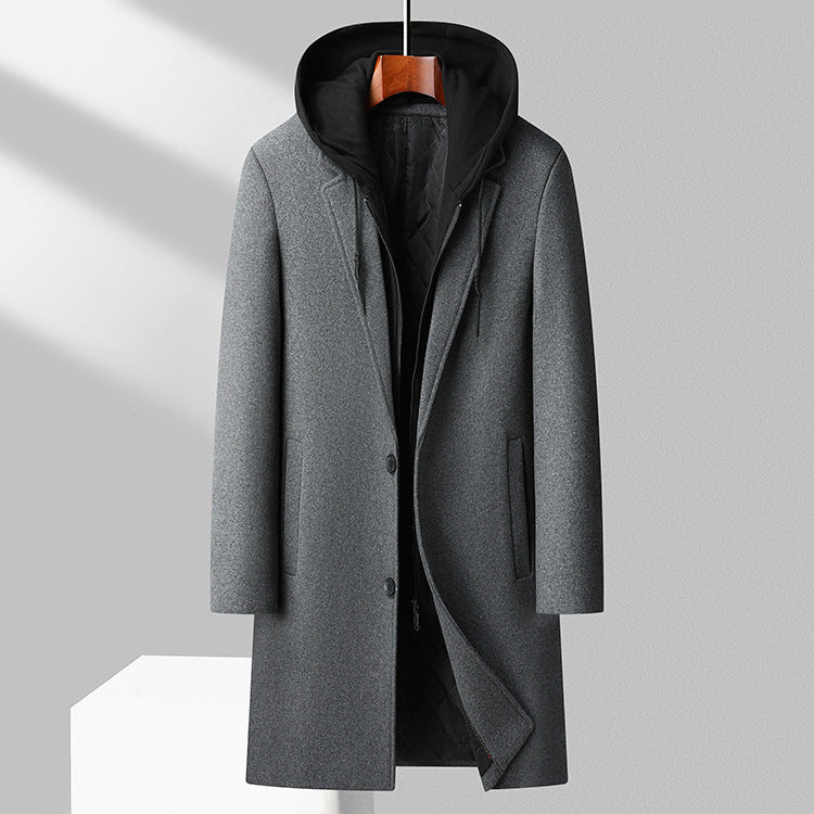 Orsenvi Men's Hooded Wool Blend Long Coat