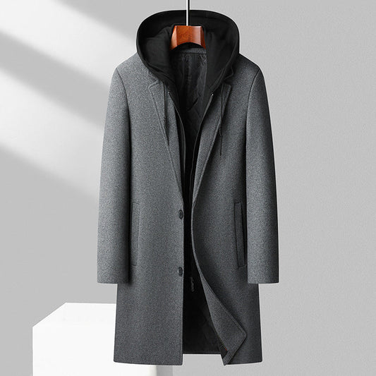 Orsenvi Men's Hooded Wool Blend Long Coat