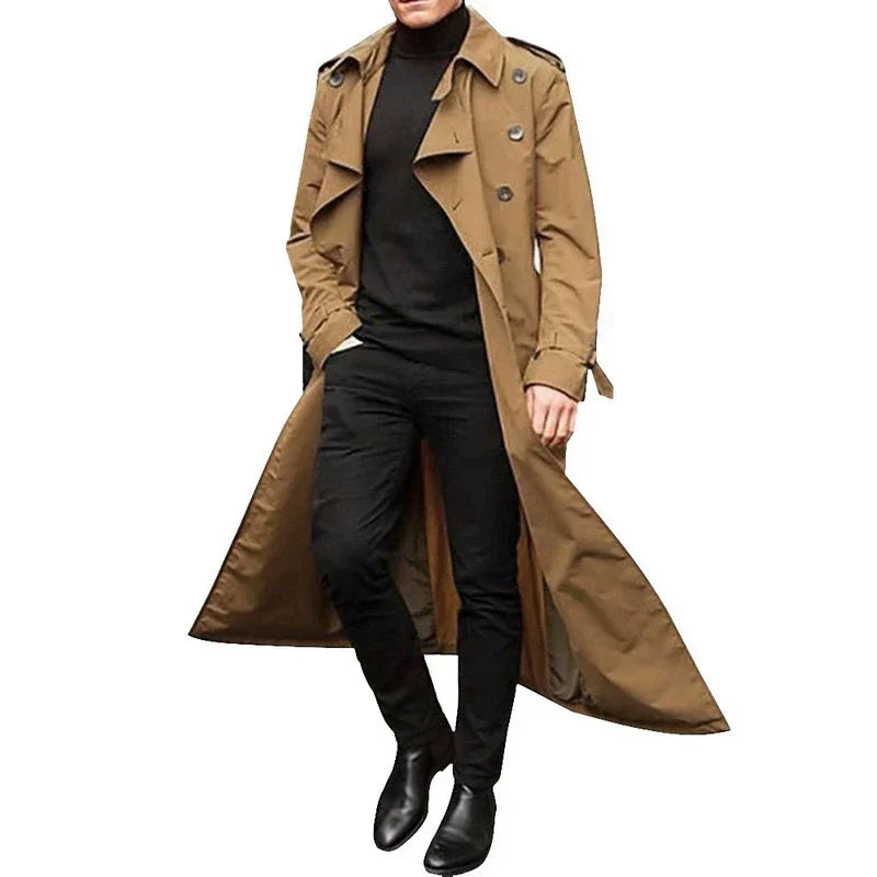 Mens Trench Coat Tailored Fit Double Breasted Notched Lapels Full