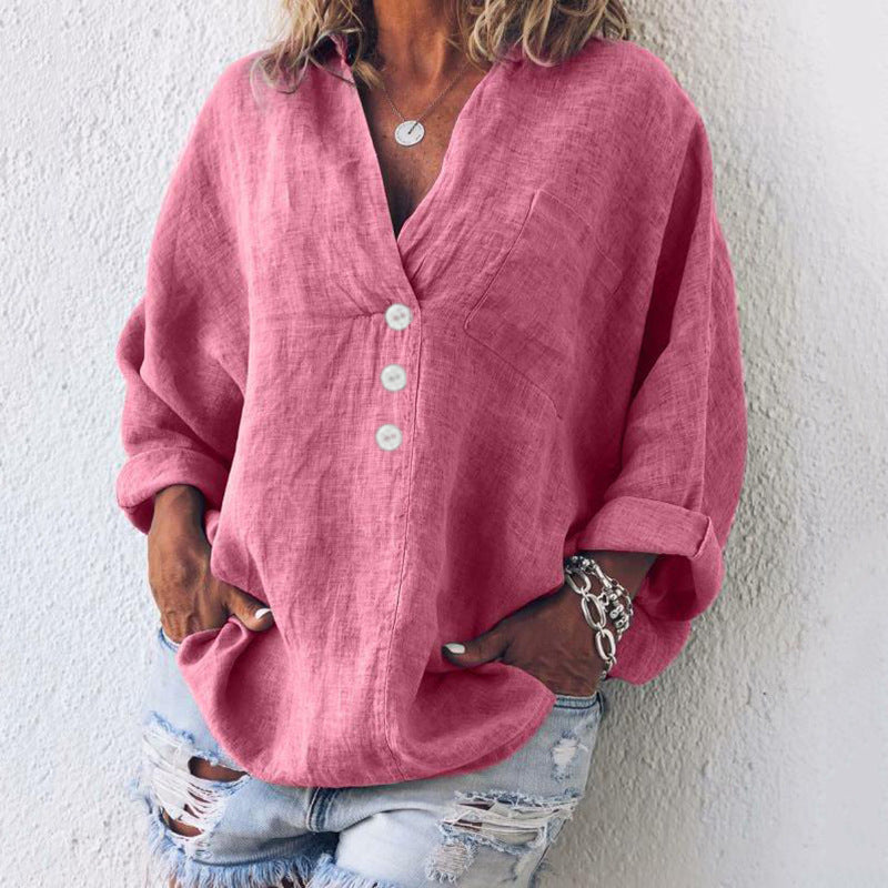 Breeze | Women's V-Neck Oversized Top Long Sleeve Button