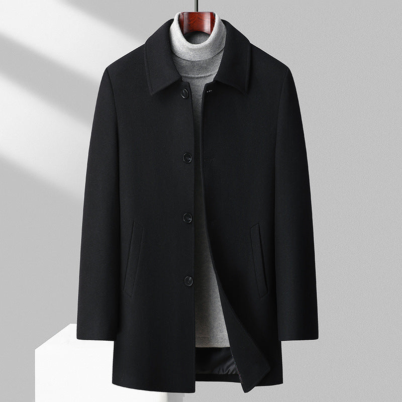 Men's mid-length wool blend coat regular fit fully lined versatile fall winter outerwear