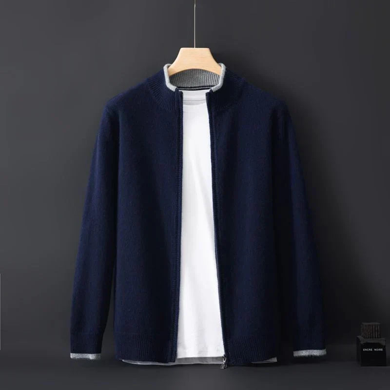 Kayden wool zip-up sweater stand collar relaxed fit knit pullover for fall layering