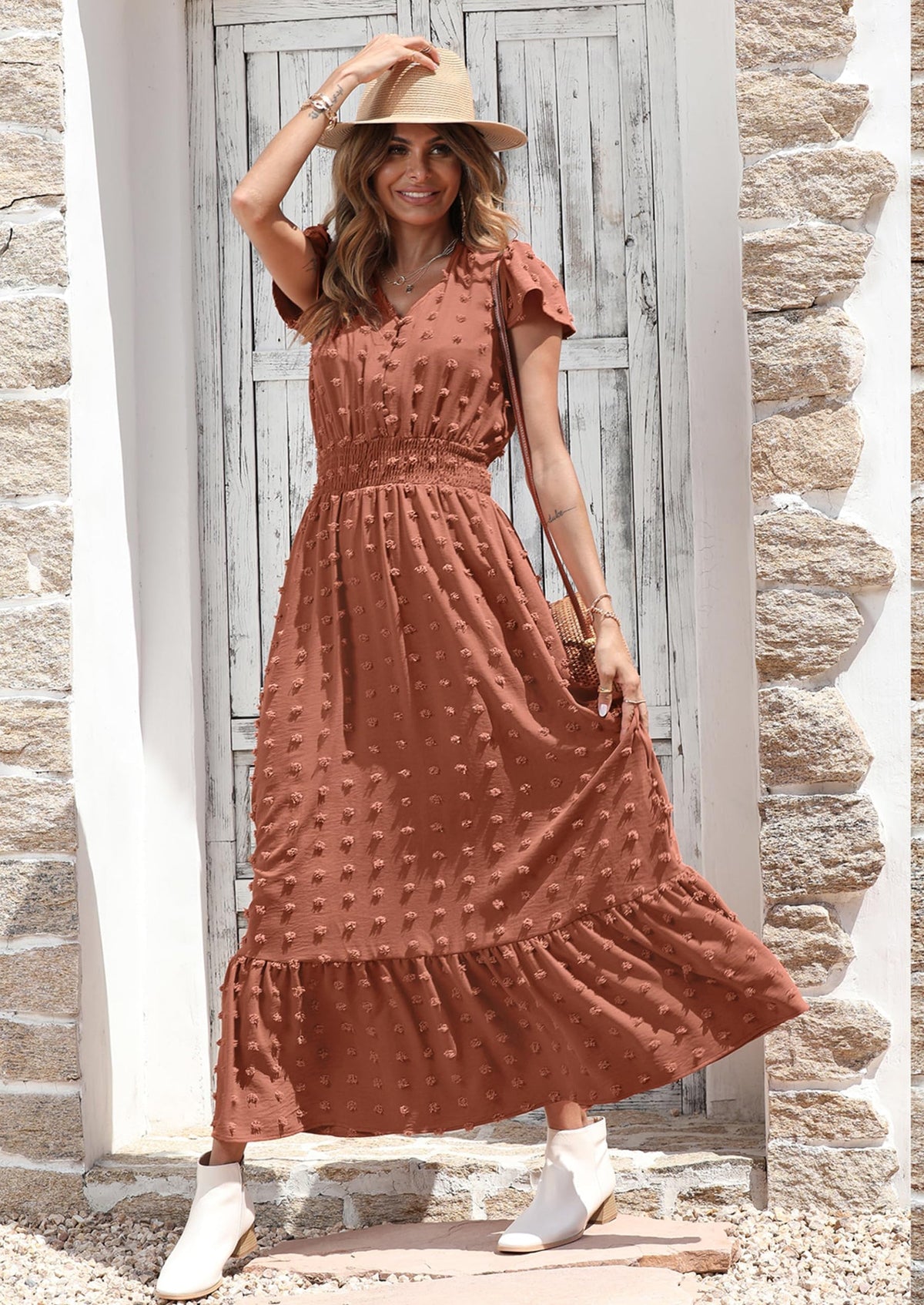 Blue Swiss Dot Tiered Smocked Maxi Dress - Short Sleeve, photo 20