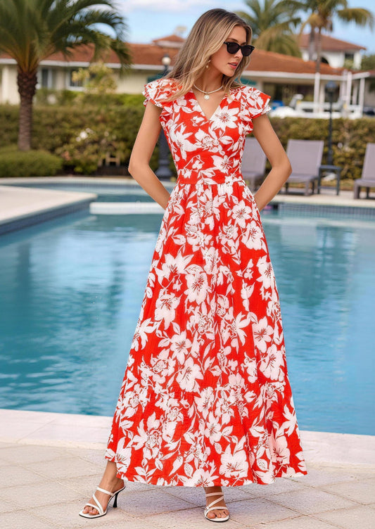 Floral Wrap A-Line Maxi Dress - V-Neck, Casual - photo 1