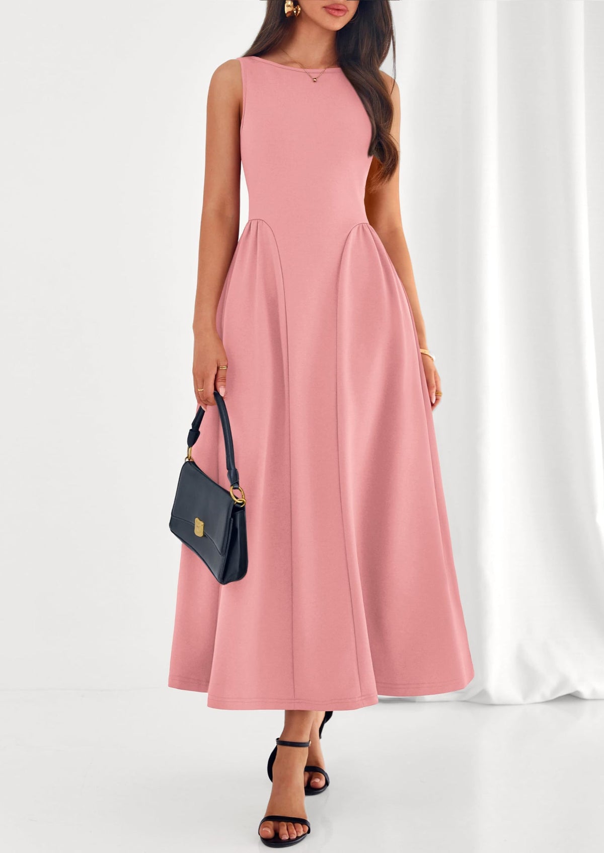 Army Green A-Line Maxi Dress - Sleeveless, Crewneck, Formal - photo 33