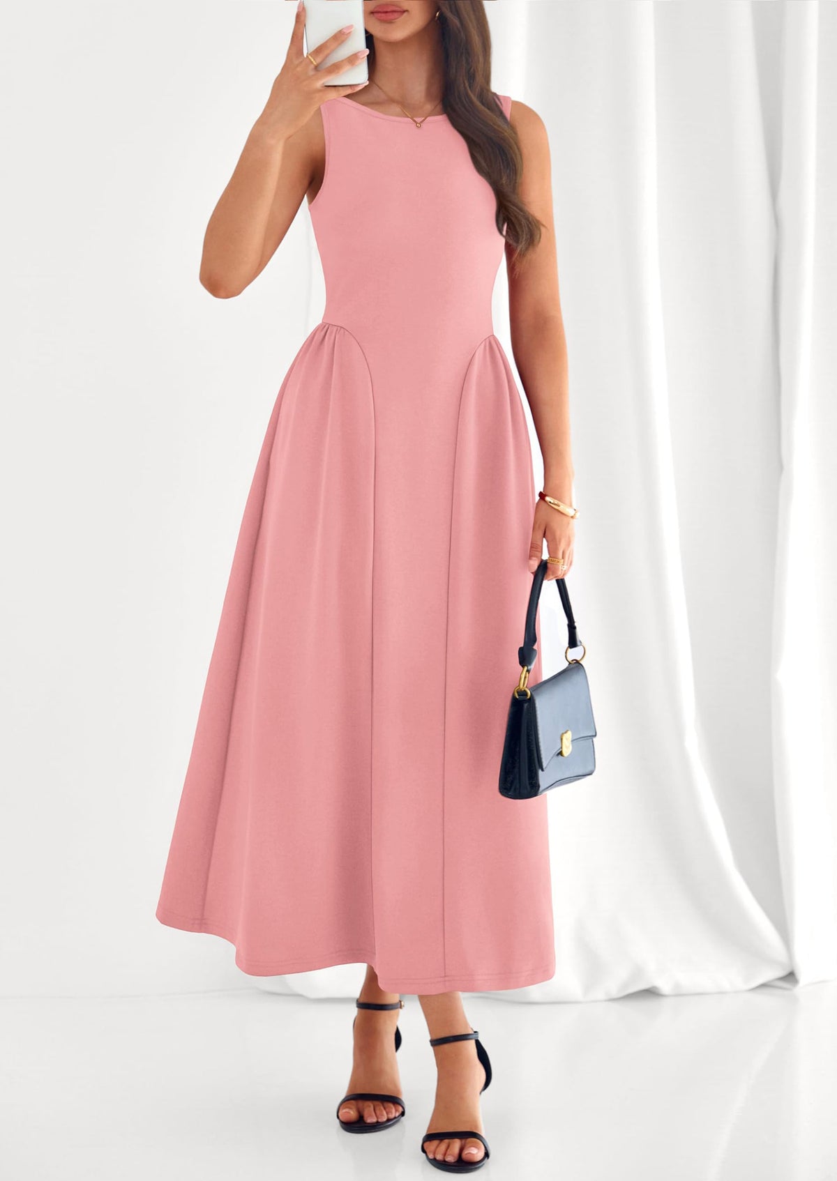 Army Green A-Line Maxi Dress - Sleeveless, Crewneck, Formal - photo 35