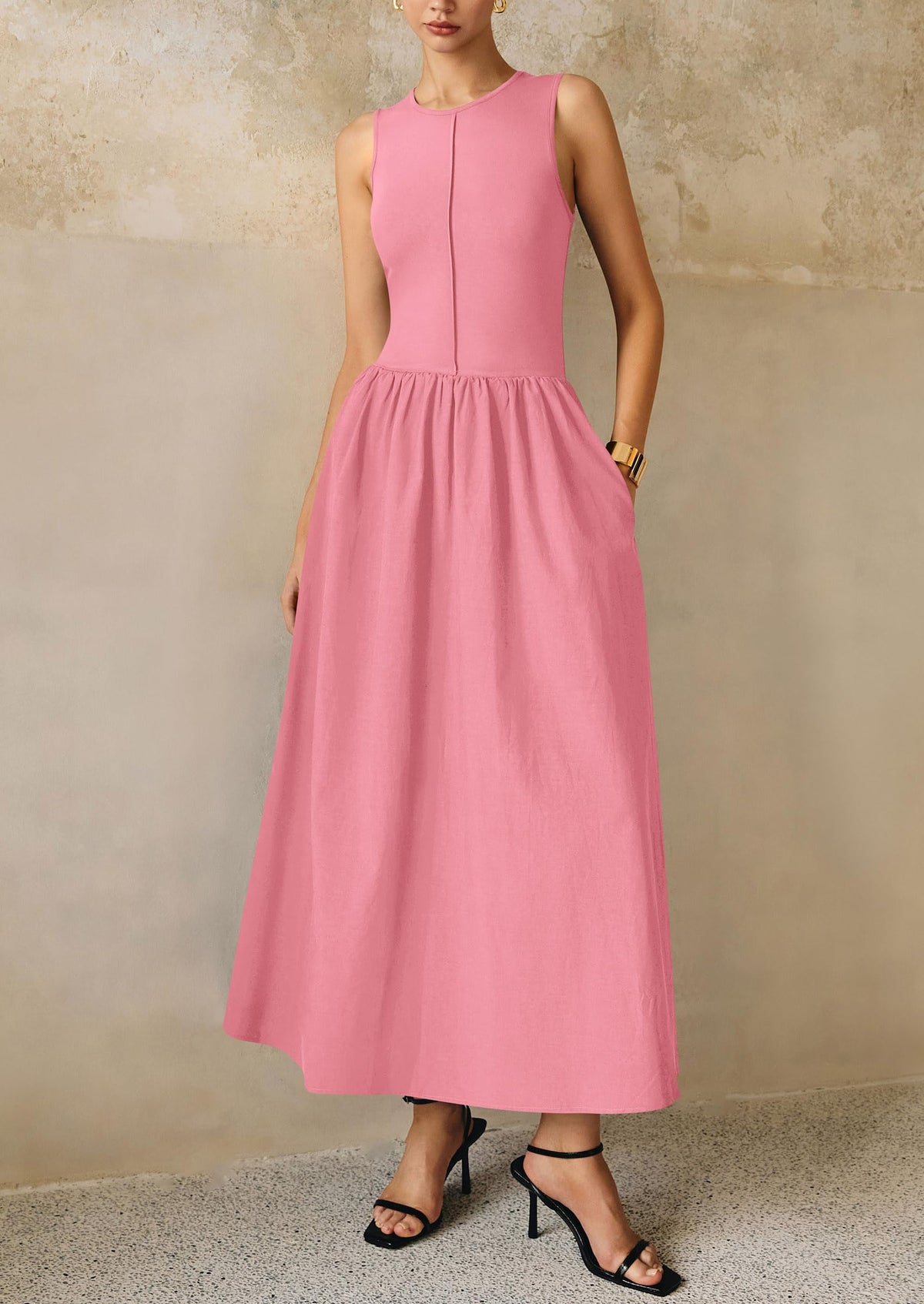 Knit Flowy Maxi Dress - Sleeveless, Crewneck, Casual - photo 60
