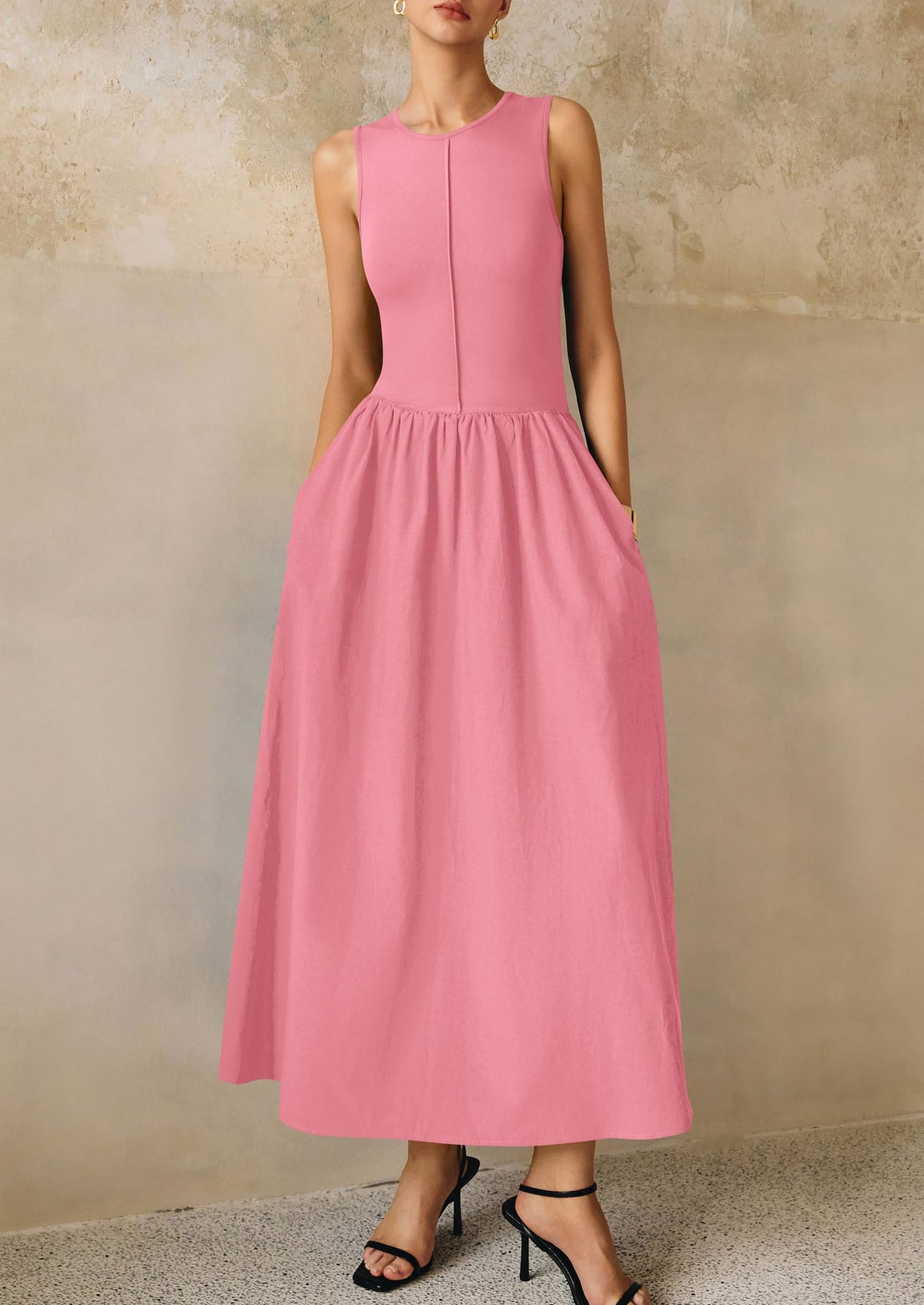Knit Flowy Maxi Dress - Sleeveless, Crewneck, Casual - photo 59