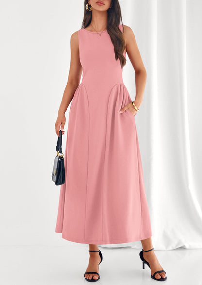 Army Green A-Line Maxi Dress - Sleeveless, Crewneck, Formal - photo 36