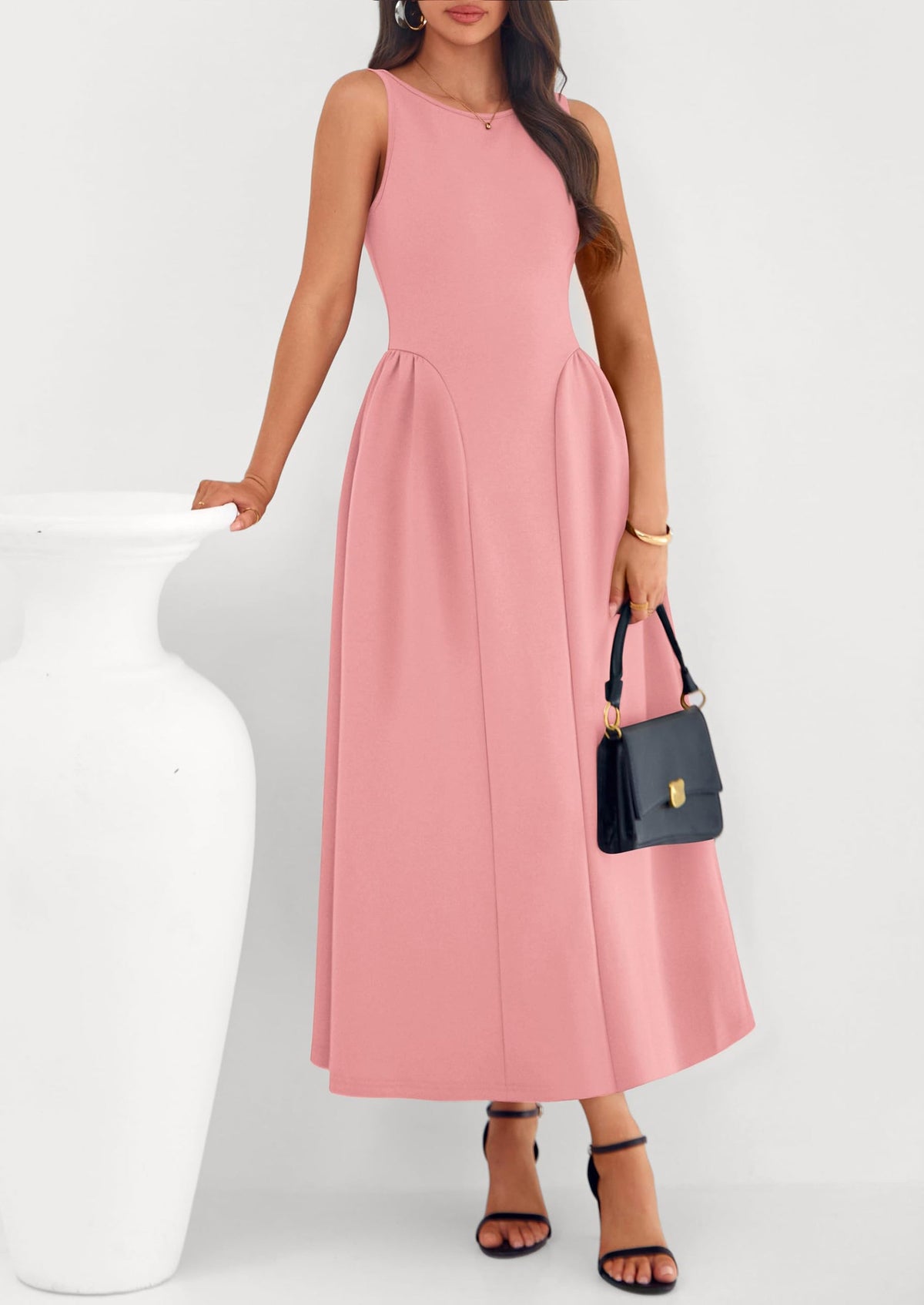Army Green A-Line Maxi Dress - Sleeveless, Crewneck, Formal - photo 37