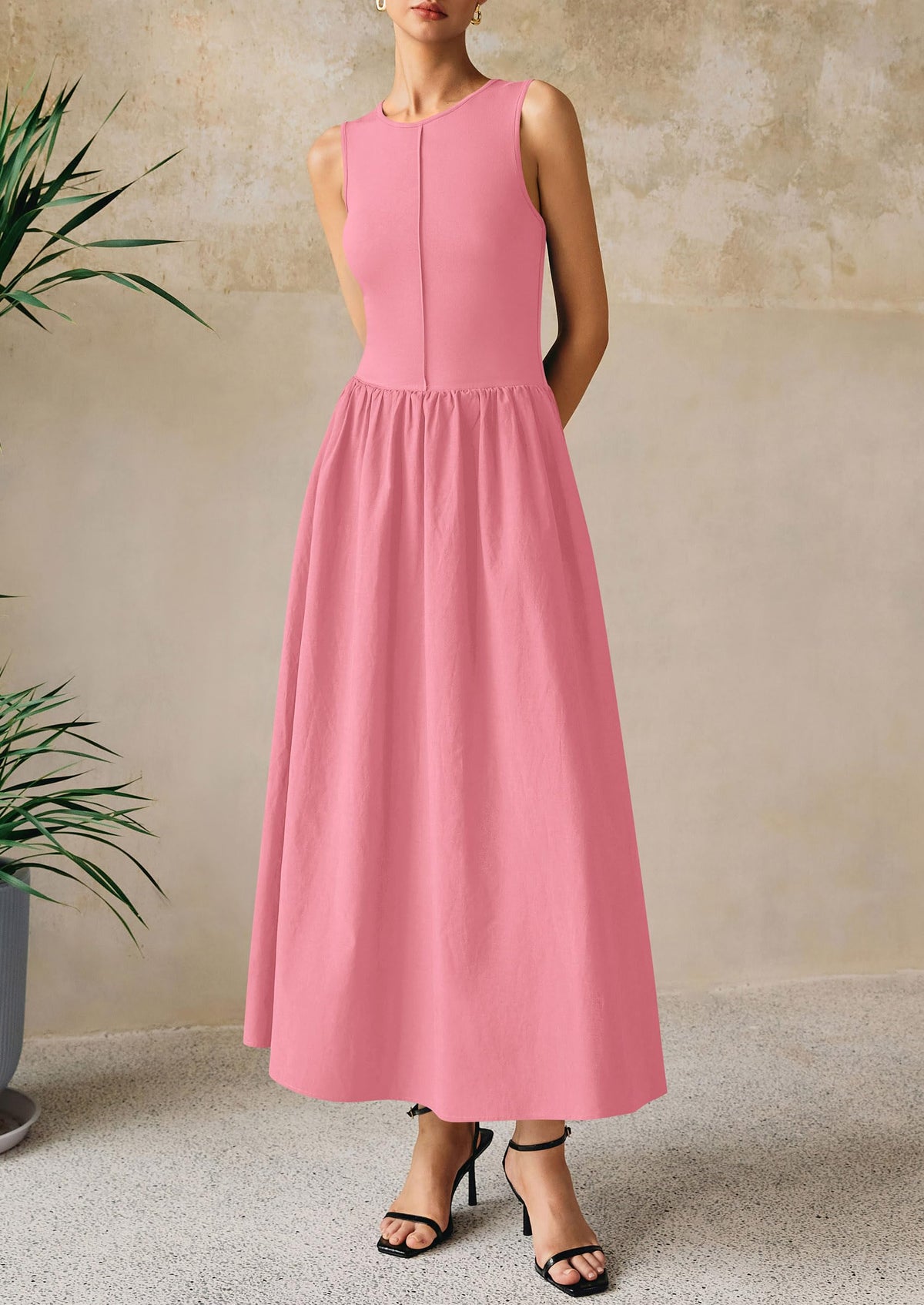 Knit Flowy Maxi Dress - Sleeveless, Crewneck, Casual - photo 62