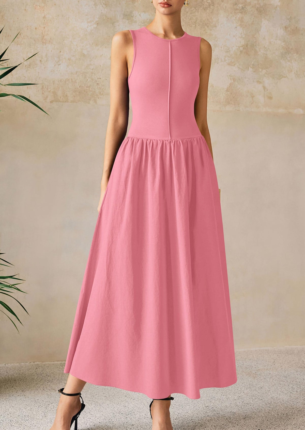 Knit Flowy Maxi Dress - Sleeveless, Crewneck, Casual - photo 63