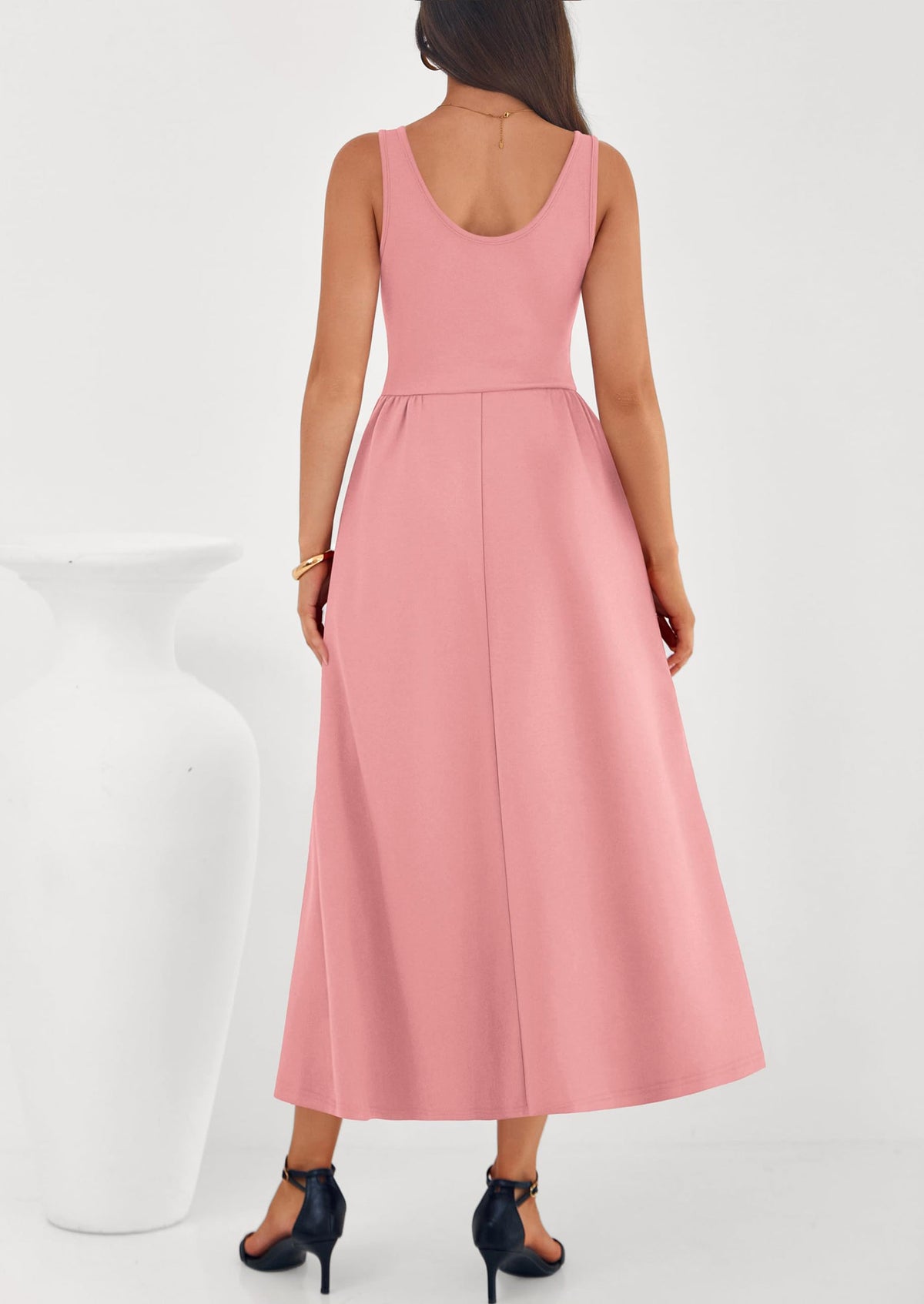 Army Green A-Line Maxi Dress - Sleeveless, Crewneck, Formal - photo 34
